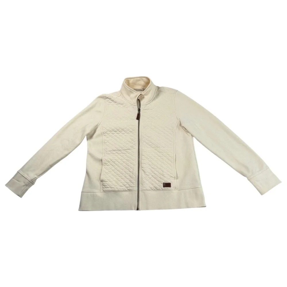 LL Bean Womens Quilted Full Zip Sweatshirt Sz M Petite Cream Outdoors Camp Trail - Picture 5 of 12